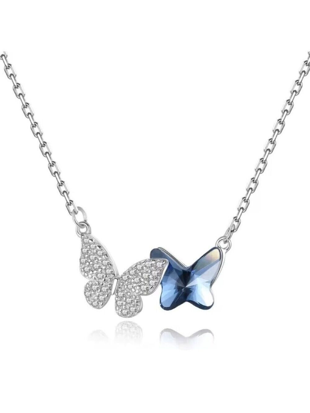 Lucky butterfly necklace Blue Zircon Stone and Pave Set AAA Cubic Zirconias
